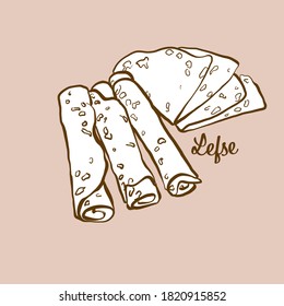 Hand-drawn Lefse bread illustration. Flatbread, usually known in Norway. Vector drawing series.