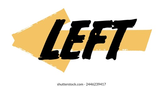 Hand-Drawn Left Arrow Vector Design with Yellow Brush Strokes. Colorful Poster Art, Direction Sign, Isolated on White Background