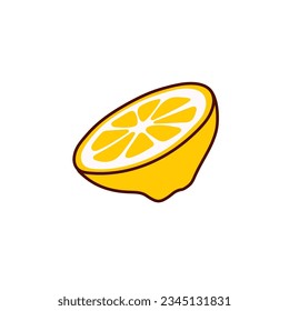 Hand-drawn lemon on a transparent background. Isolated vector illustration of juicy fruit