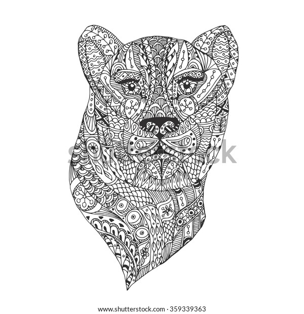 Handdrawn Leopard Ethnic Floral Pattern Coloring Stock Vector Royalty Free