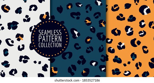 Hand-drawn leopard spots seamless pattern set in vector