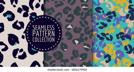 Hand-drawn leopard spots seamless pattern set in vector