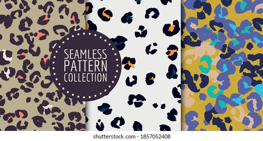 Hand-drawn leopard spots seamless pattern set in vector