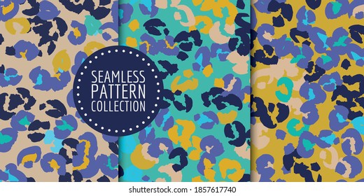 Hand-drawn leopard spots seamless pattern set in vector