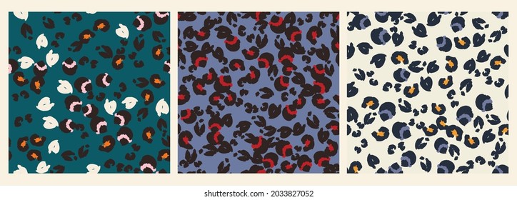 Hand-drawn leopard spots seamless pattern set in vector