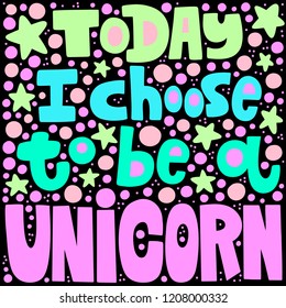 Handdrawn lettering about unicorns