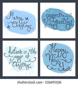 Handdrawn lettering believe in the magic of Christmas. Design for  New Year and  Christmas invitations. Holiday clipart typography.