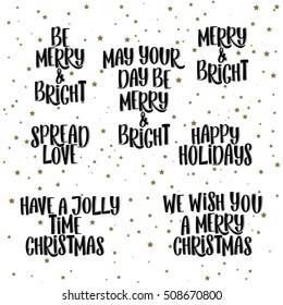 Handdrawn lettering. Christmas and New Year card design elements.