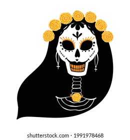 Hand-drawn lettering "Dia de los Muertos" Mexican holiday of the day of the dead. Human bones illustration vector 