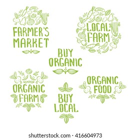 Handdrawn Lettering Isolated Elements.Unique Design For Ads, Signboards, Packaging And Identity And Web Designs. Farmer's Market, Local Farm, Buy Organic, Organic Farm, Buy Local, Organic Food.