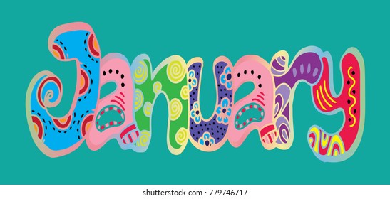 Handdrawn lettering January doodle illustration