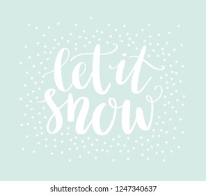 Hand-drawn lettering Let it snow with snow background. Vector hand lettered Christmas design. Winter greeting card.