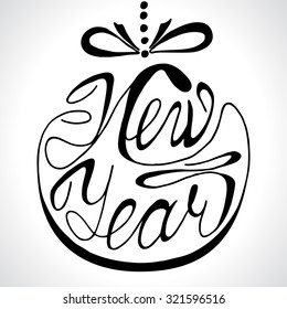 Hand-drawn lettering New Year on isolated background. Happy New Year element card design. Perfect as invitation or announcement, greeting card. Vector 10 EPS
