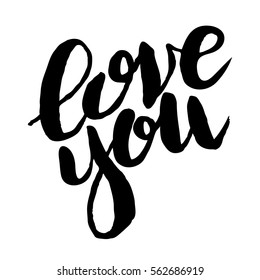 Handdrawn lettering of a phrase love you. Unique typography poster or apparel design. Modern brush calligraphy. Vector art isolated on background. Valentine typography quote.