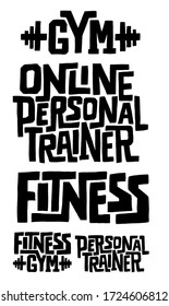 Hand-drawn lettering quote. Active lifestyle lettering set for sport clubs, banners, social media. Online trainer and personal trainer. Gym and Fitness motivational quotes set.