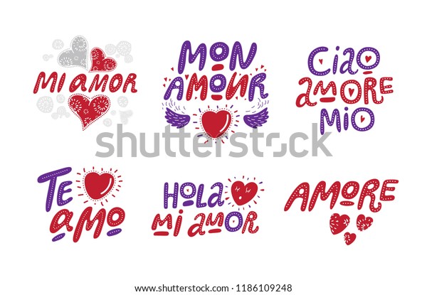 Handdrawn Lettering Set Love Motivation Quotes Stock Vector