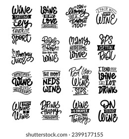 Hand-drawn lettering. SET WINE - inscription for prints and posters, menu design, invitation and greeting cards 