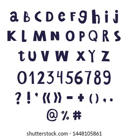 Hand-drawn letters and numbers set. Vector latin alphabet.