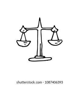 Handdrawn libra doodle icon. Hand drawn black sketch. Sign symbol. Decoration element. White background. Isolated. Flat design. Vector cartoon illustration.