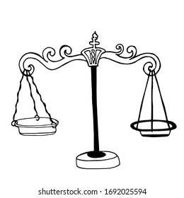 Handdrawn libra doodle icon. Hand drawn black sketch. Decoration element. White background. Isolated. Flat design.Medical equipment. Logo. Print. Line art. Coloring book Logotype