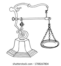 Handdrawn libra doodle icon. Hand drawn black sketch. Decoration element. White background. Isolated. Flat design.Medical equipment. Logo. Print. Line art. Coloring bookLogotype