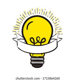 Hand-drawn light bulb wrapped in a white ribbon for text. 
