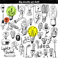 Hand-drawn light bulbs and elements for your design