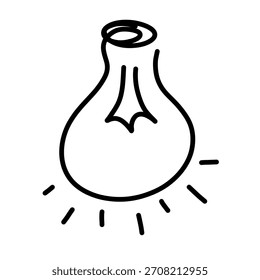 Hand-drawn lightbulb with idea rays, minimal black outline vector