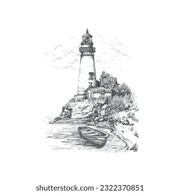 handdrawn lighthouse illustration, lighthouse drawing, sea, elements, marine illustrations, sea, ocean, water, lighthouse tattoo