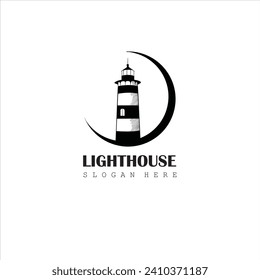 Handdrawn Lighthouse vintage labels, lighthouse and ocean waves retro nautical logo