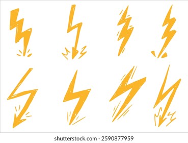 Hand-drawn lightning bolt sketch, doodle-style of danger, attention, and electric energy. Perfect for themes of storms, power, and dynamic visuals.