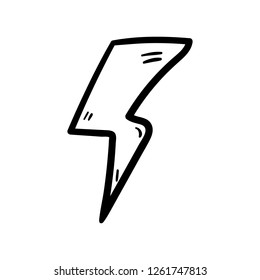 Handdrawn lightning doodle icon. Hand drawn black sketch. Sign symbol. Decoration element. White background. Isolated. Flat design. Vector illustration.