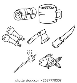 Handdrawn Line Art of Camping Picnic and Nature Travel