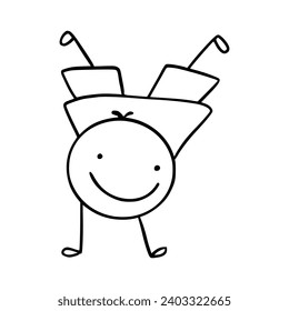 Hand-Drawn Line Art Cartoon of Happy Kids. Children Illustration.