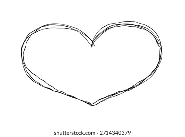 Marco de arte de línea dibujado a mano de un corazón distorsionado. Ilustración vectorial doodle monocromática con líneas superpuestas