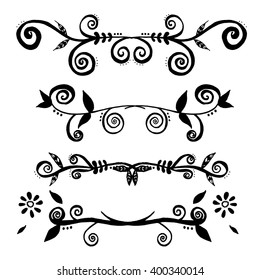 Hand-drawn line border and design element. vector set