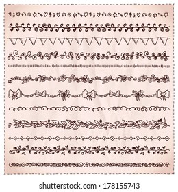 Hand-drawn line dividers and design elements set.