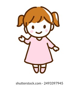Hand-drawn line drawing illustration of a girl smiling and guiding