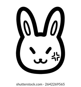 A hand-drawn line drawing of a rabbit with an angry expression.