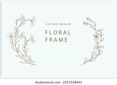 Hand-drawn line floral frame. Elegant vintage wreath. Vector illustration.