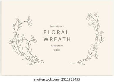 Hand-drawn line floral frame. Elegant vintage wreath. Vector illustration.