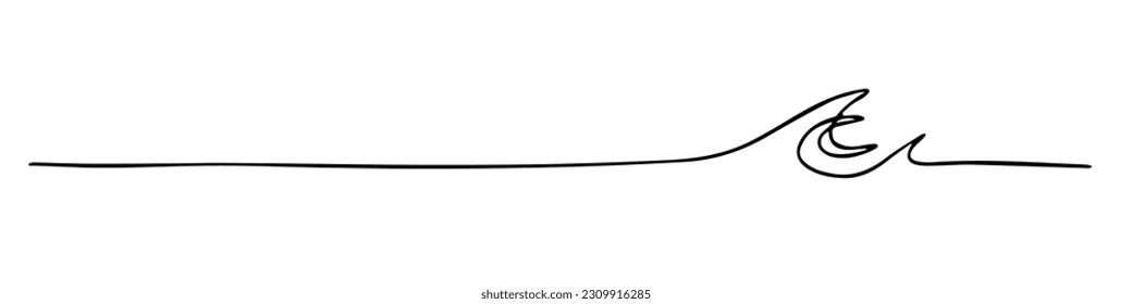 Handdrawn line of a sea wave. Abstract wave drawn with a continuous black line. Vector illustration on white background.  For design, social media, print, wallpaper, logo.