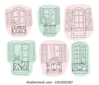 Hand-drawn line windows in french style