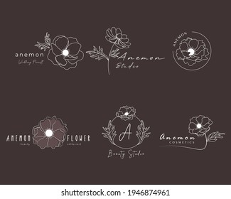 Hand-drawn linear anemon logo collection
