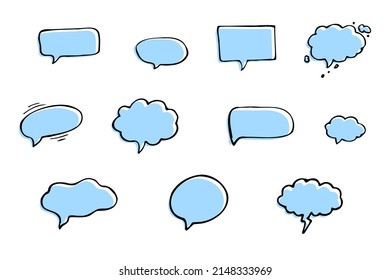 Handgezeichnete lineare Blasennachrichten im Doodle-Stil. Nachricht für Text und Dialoge. konservierte Grenzen von Nachrichtenwolken. Einzeln auf weißem Hintergrund - Vektorgrafiken