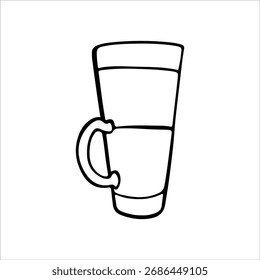 Doodle lineal dibujado a mano de una taza de café con leche. Ilustración de contorno minimalista de una bebida de café caliente en una taza, ideal para el diseño de menú de cafetería