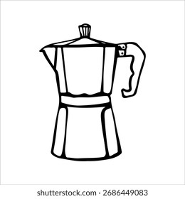 Desenhado à mão doodle linear de uma cafeteira de café de pote de moka. Ilustração de contorno minimalista de uma cervejaria de café expresso stovetop, perfeito para menus de café, conceitos de casa barista
