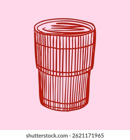Hand-drawn linear illustration of a drink in a cup. Coffee drink, juice, or cocktail. Stylish illustration of a glass