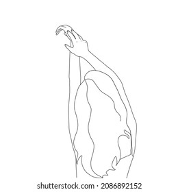 Hand-drawn linear morning woman. Wake up. Female silhouette. 