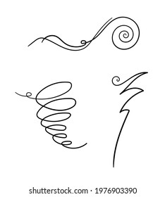 Hand-drawn linear ornament in the form of a curl, spiral and zigzag. Simple vector graphics elements for design, decoration, text divider